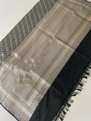 Banarasi Katan Silk Saree | Black & Silver | Silver Zari | Handwoven | Silk Mark Certified | Ships from California